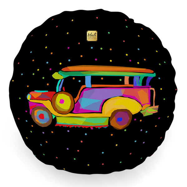 Bibsisita Pillow Round with Filler - Jeepney Black - Dotted