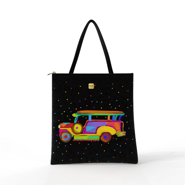 Bibsisita Tote Bag Velvet- Jeepney Black - Dotted