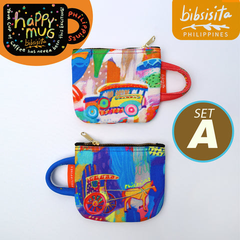 Bibsisita  HAPPY MUG canvas purse SET OF 2 (with box packaging) SET A
