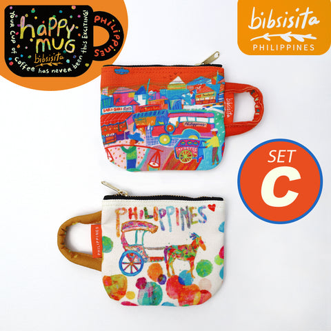 Bibsisita  HAPPY MUG canvas purse SET OF 2 (with box packaging) SET C