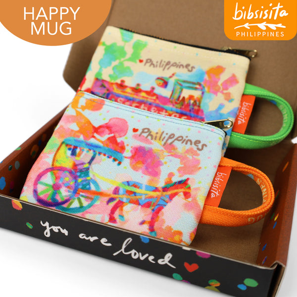 Bibsisita  HAPPY MUG canvas purse SET OF 2 (with box packaging) SET F