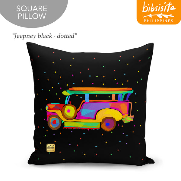 Bibsisita Pillow Case Square 20x20 - Jeepney Black - Dotted