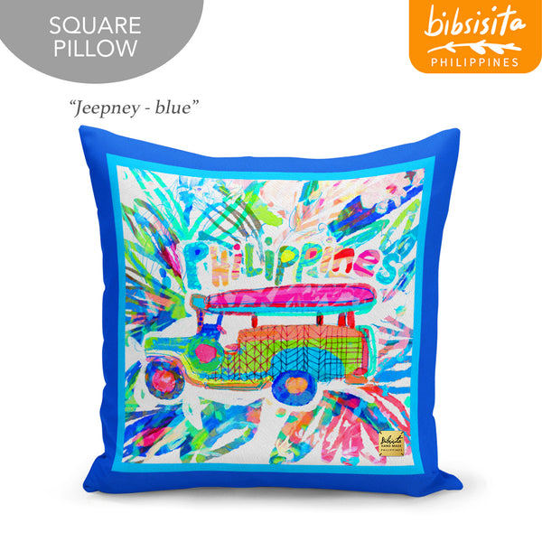 Bibsisita Pillow Case Square 20x20 - Jeepney Blue