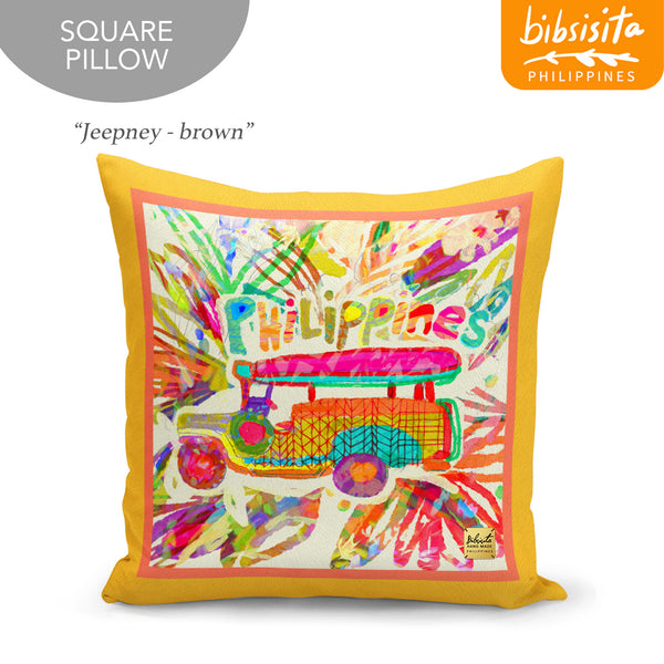 Bibsisita Pillow Case Square 20x20 - Jeepney - Brown