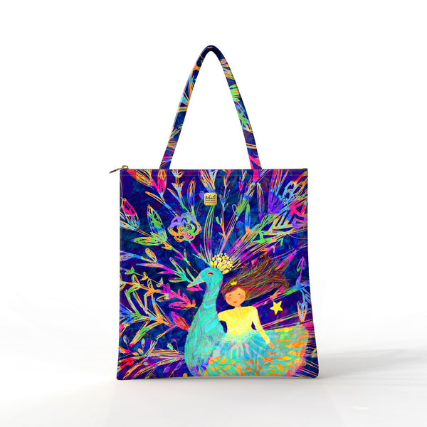 Bibsisita Tote Bag Velvet- The Peacock And The Little Princess