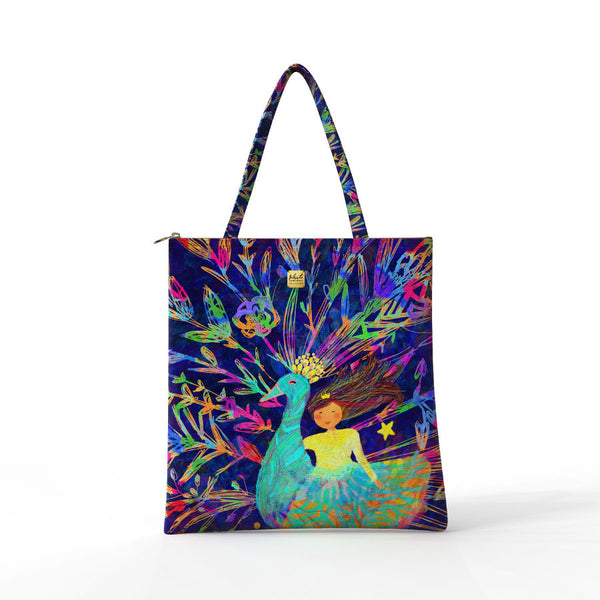 Bibsisita Tote Bag Velvet- The Peacock And The Little Princess